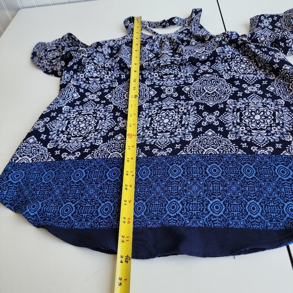 Iz Byer Blouse Top Womens Multi Floral Cold Shoulder Sleeve Halter Neck Blue S - Picture 8 of 11
